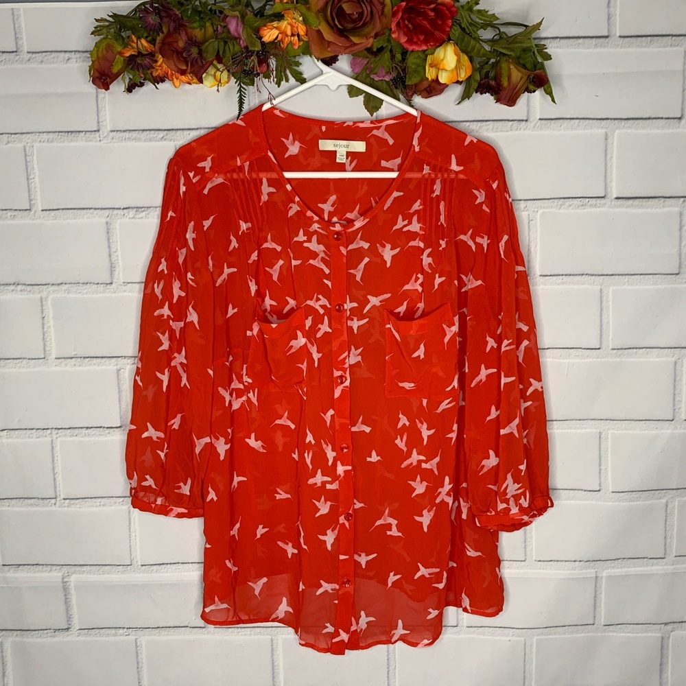 Sejour Red& white blouse 14W